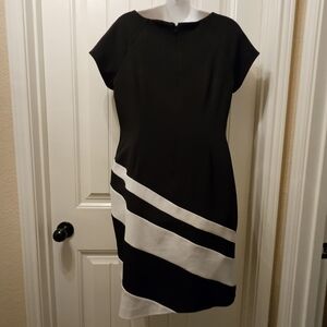 Elegant Black and White Belted Dress